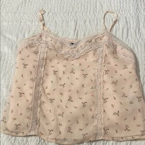 Floral Lace Trim Camisole Top - Pink